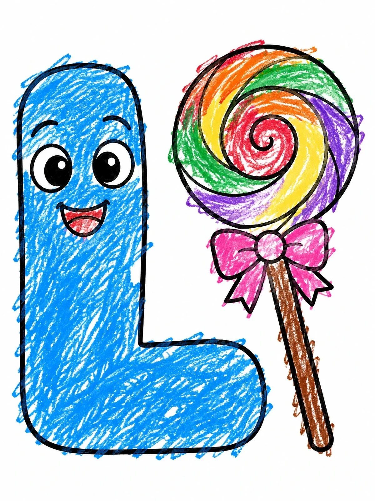 Colored example of the Cute Letter L With Lollipop coloring page