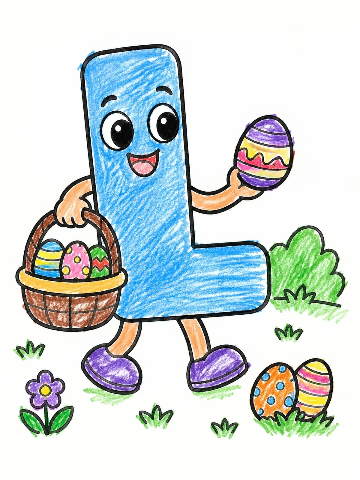Colored example of the Letter L Easter Egg Hunt coloring page