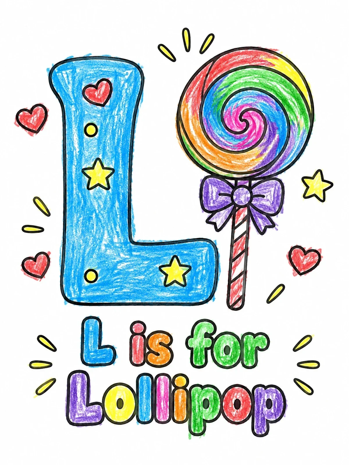 Colored example of the Letter L Is For Lollipop coloring page