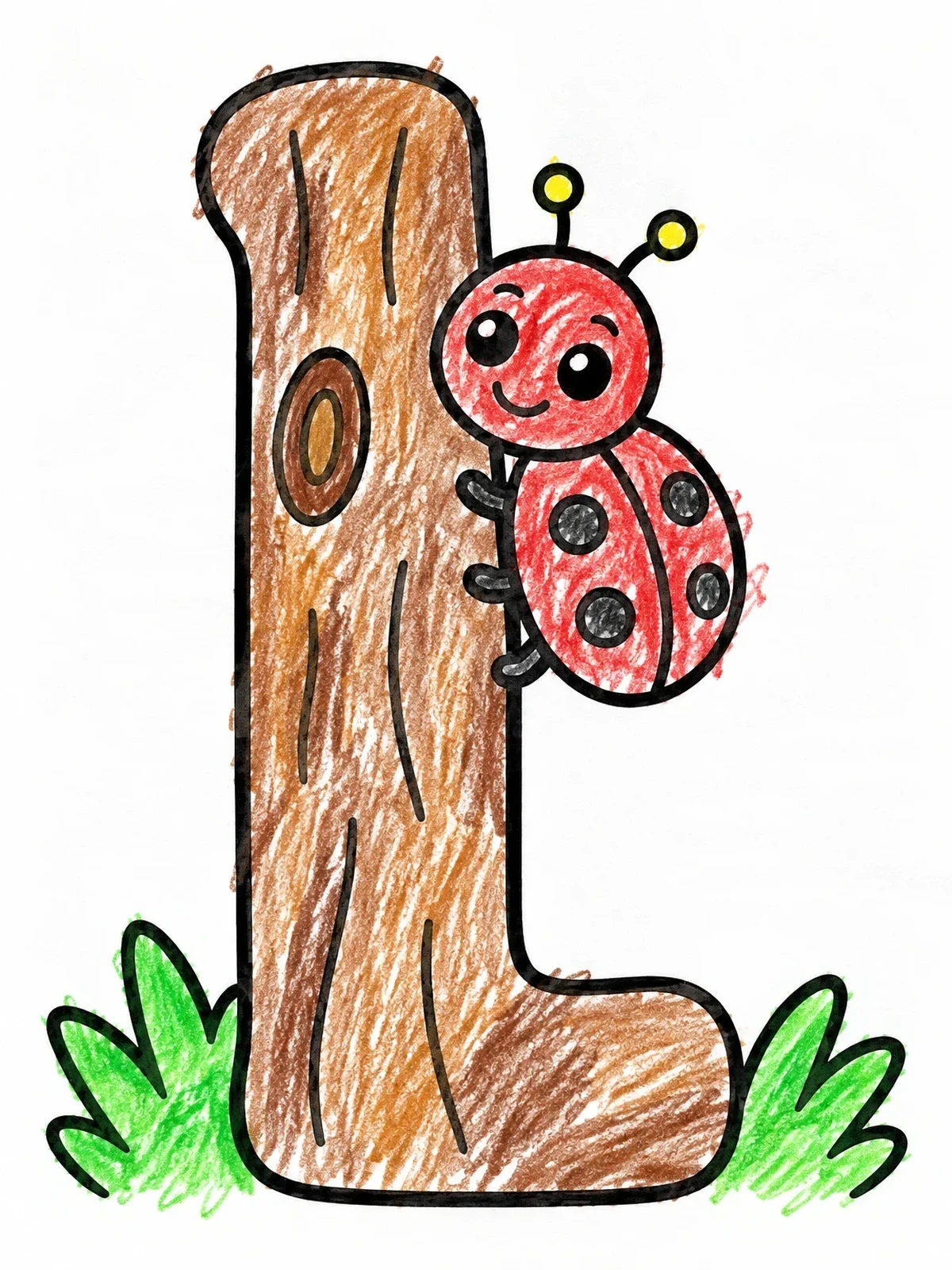 Colored example of the Letter L Tree Trunk With Ladybug coloring page
