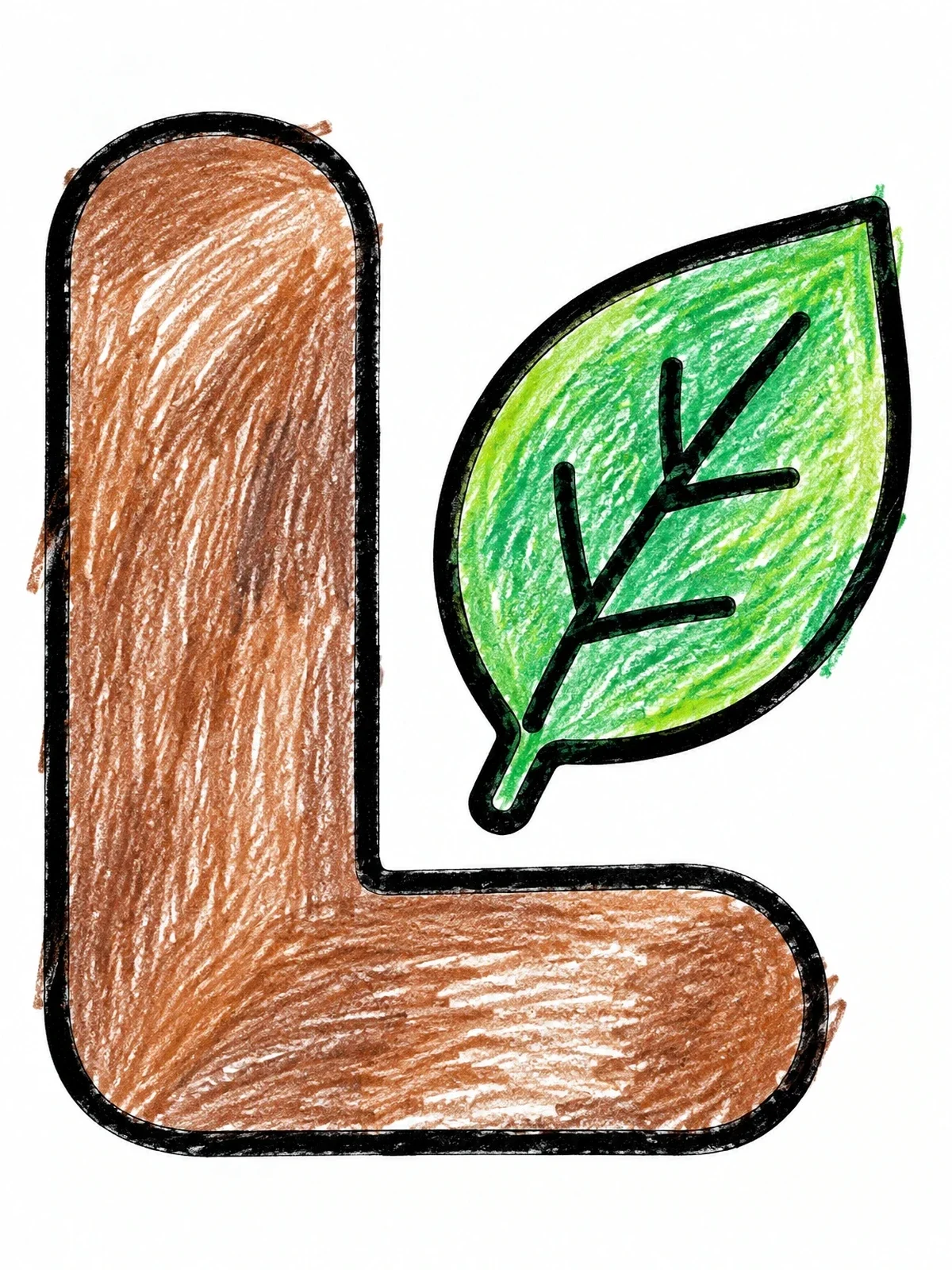 Colored example of the Letter L With Leaf coloring page