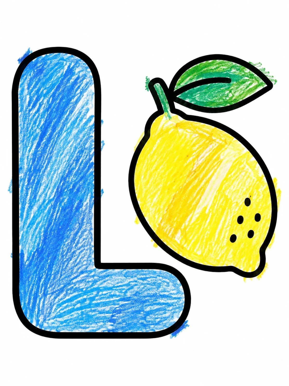 Colored example of the Capital Letter L With Lemon coloring page