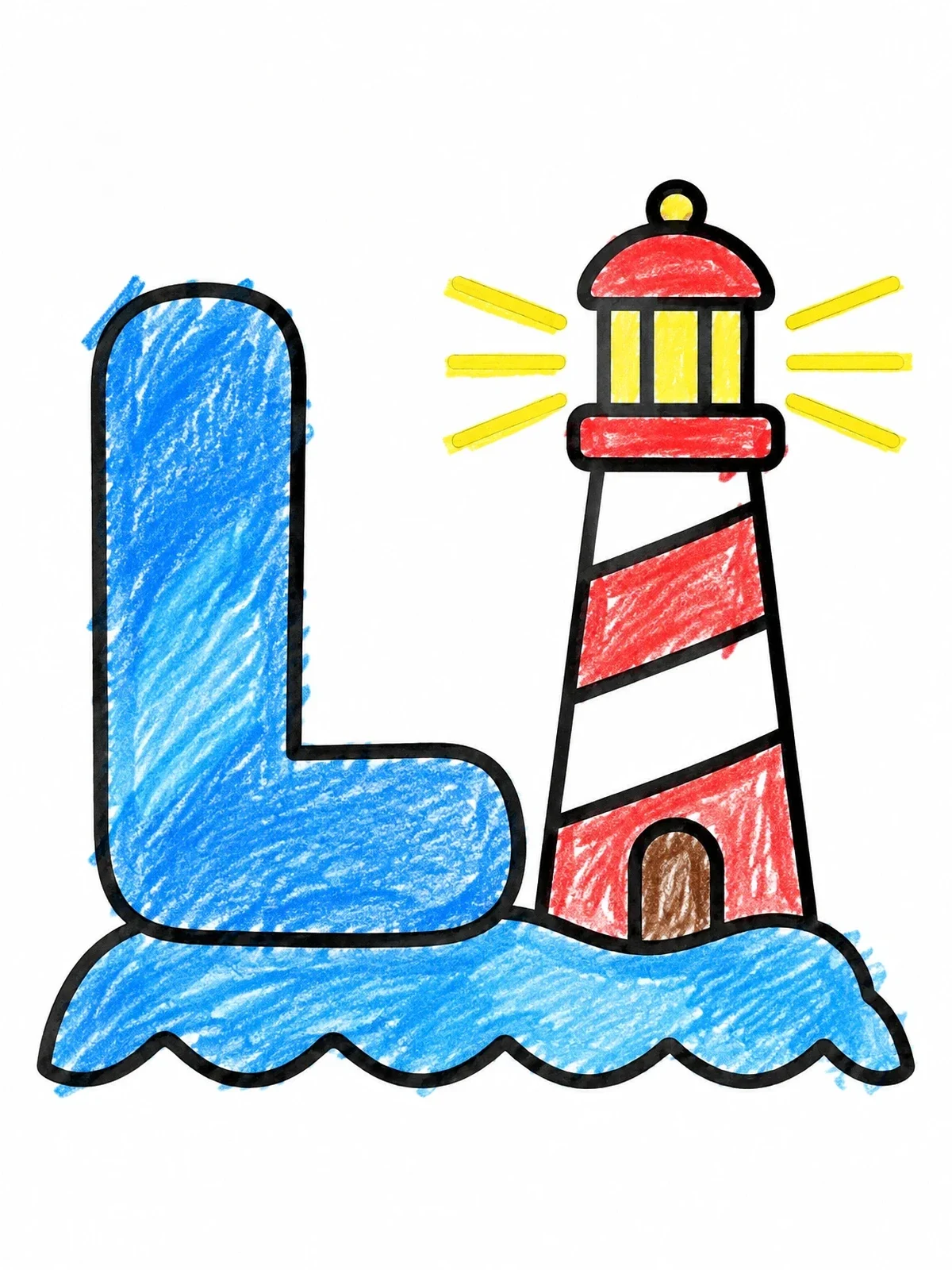 Colored example of the Letter L And Shining Lighthouse coloring page