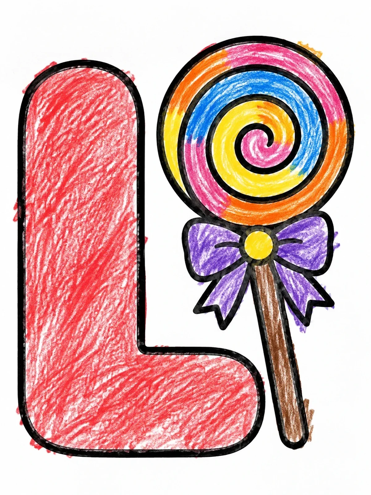 Colored example of the Letter L With Swirl Lollipop coloring page