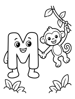 Free printable Friendly Letter M With Little Monkey coloring page