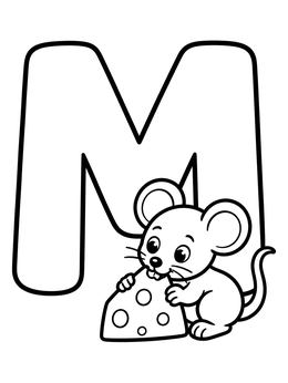Free printable Letter M With Cute Little Mouse coloring page