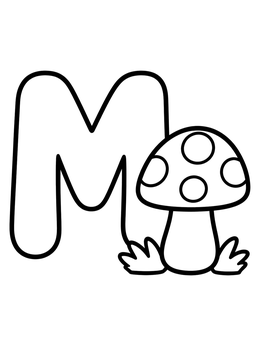 Free printable Letter M With Cute Mushroom coloring page
