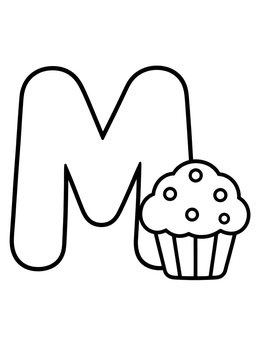 Free printable Capital Letter M With Sweet Muffin coloring page