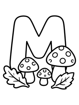 Free printable Letter M With Forest Mushrooms coloring page
