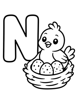 Free printable Letter N With Bird And Nest coloring page