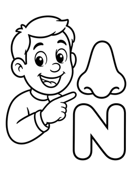 Free printable Letter N With Boy And Nose coloring page