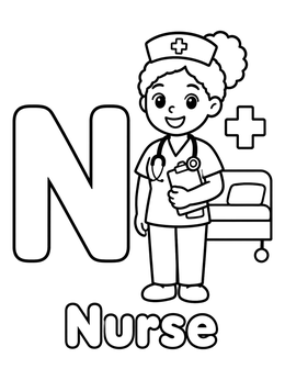 Free printable Letter N With Friendly Cartoon Nurse coloring page
