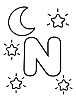 Free printable Letter N With Moon And Stars coloring page