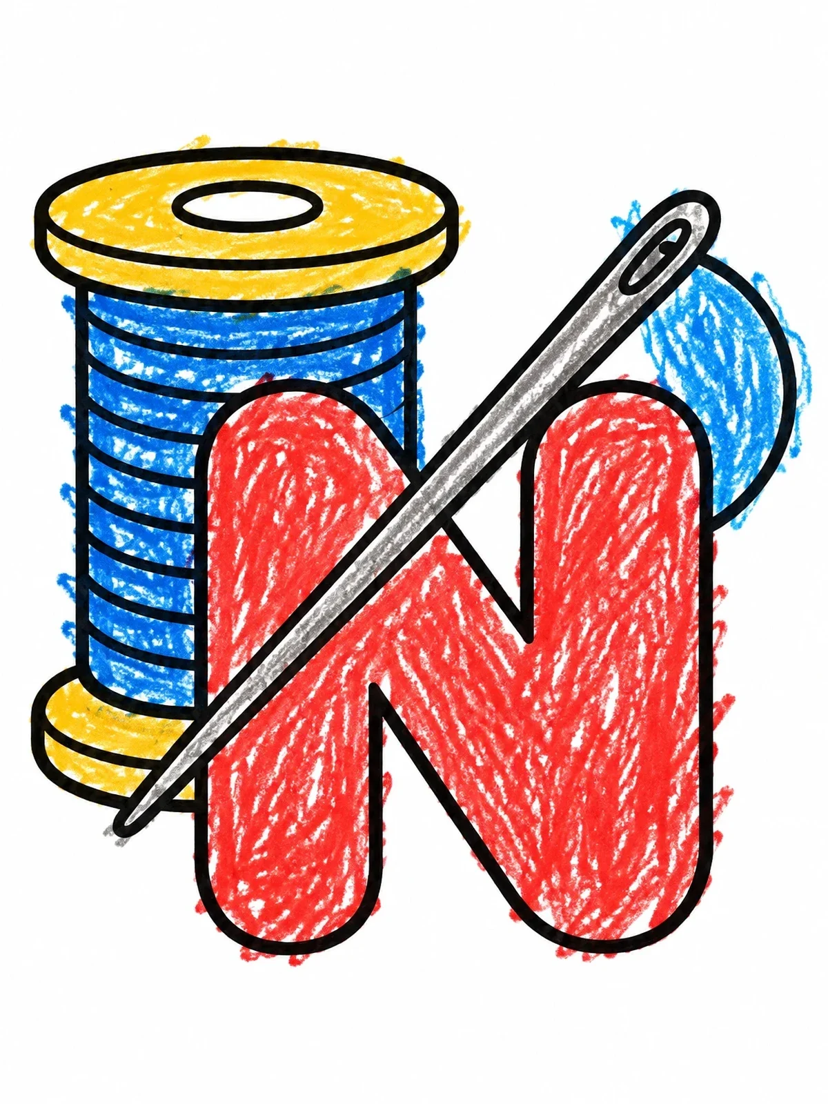 Colored example of the Letter N With Needle And Thread coloring page
