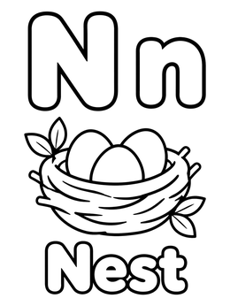 Free printable Letter N Nest With Eggs coloring page