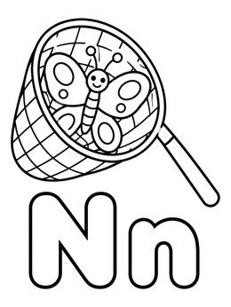 Free printable Letter N Net And Butterfly coloring page