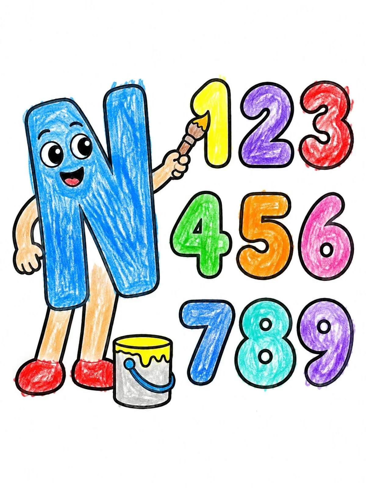 Colored example of the Letter N Painting Numbers One To Nine coloring page