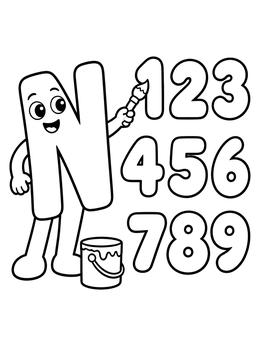 Free printable Letter N Painting Numbers One To Nine coloring page