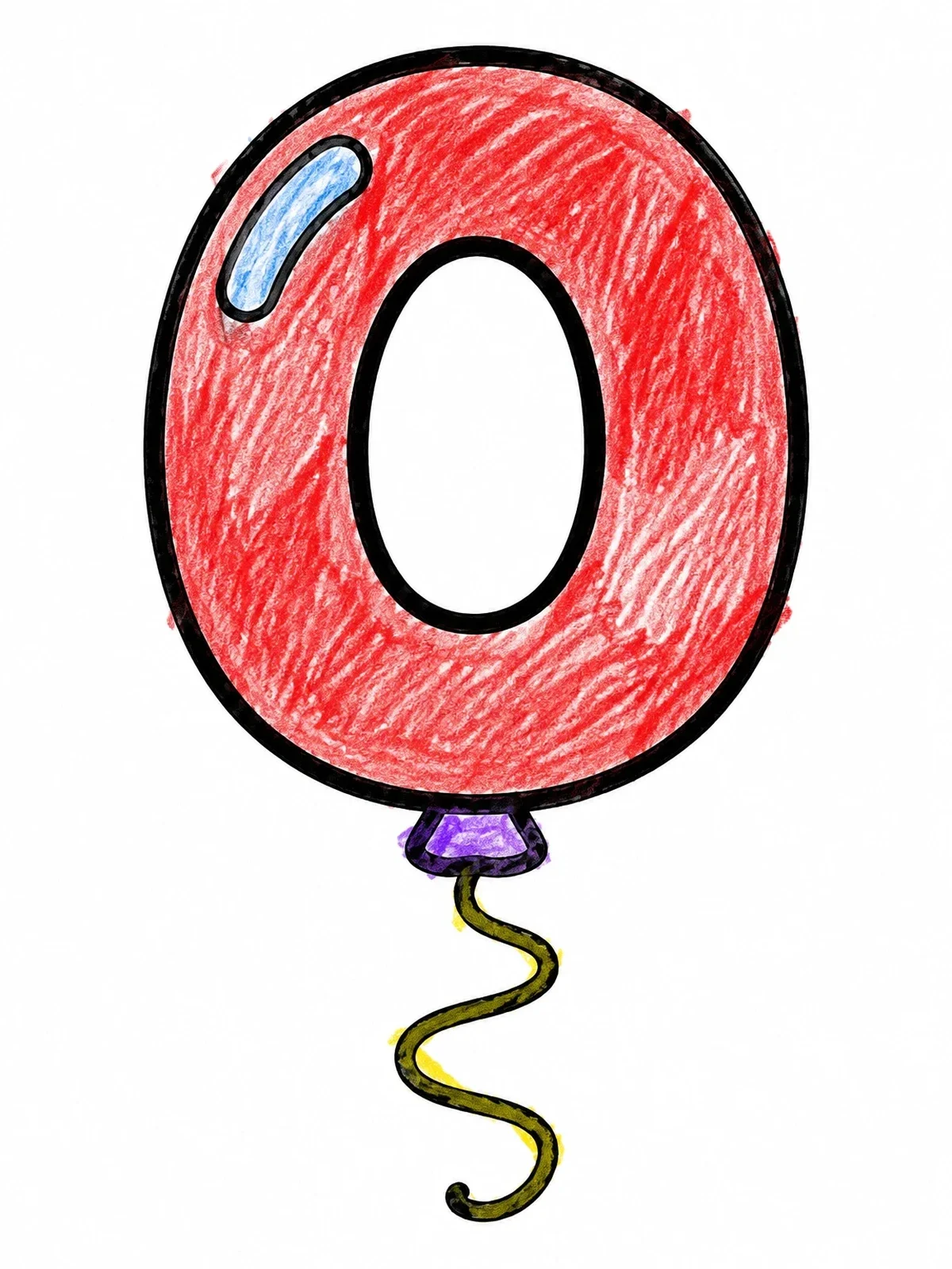 Colored example of the Letter O Balloon With Curly String coloring page