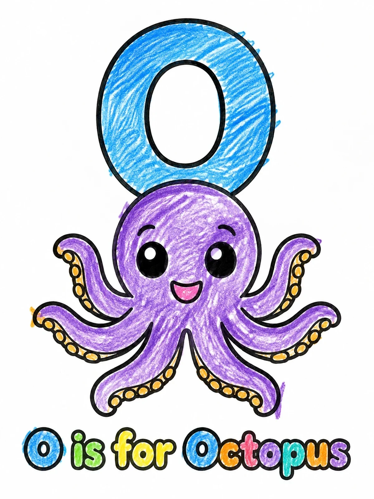 Colored example of the Cute Octopus With Letter O coloring page