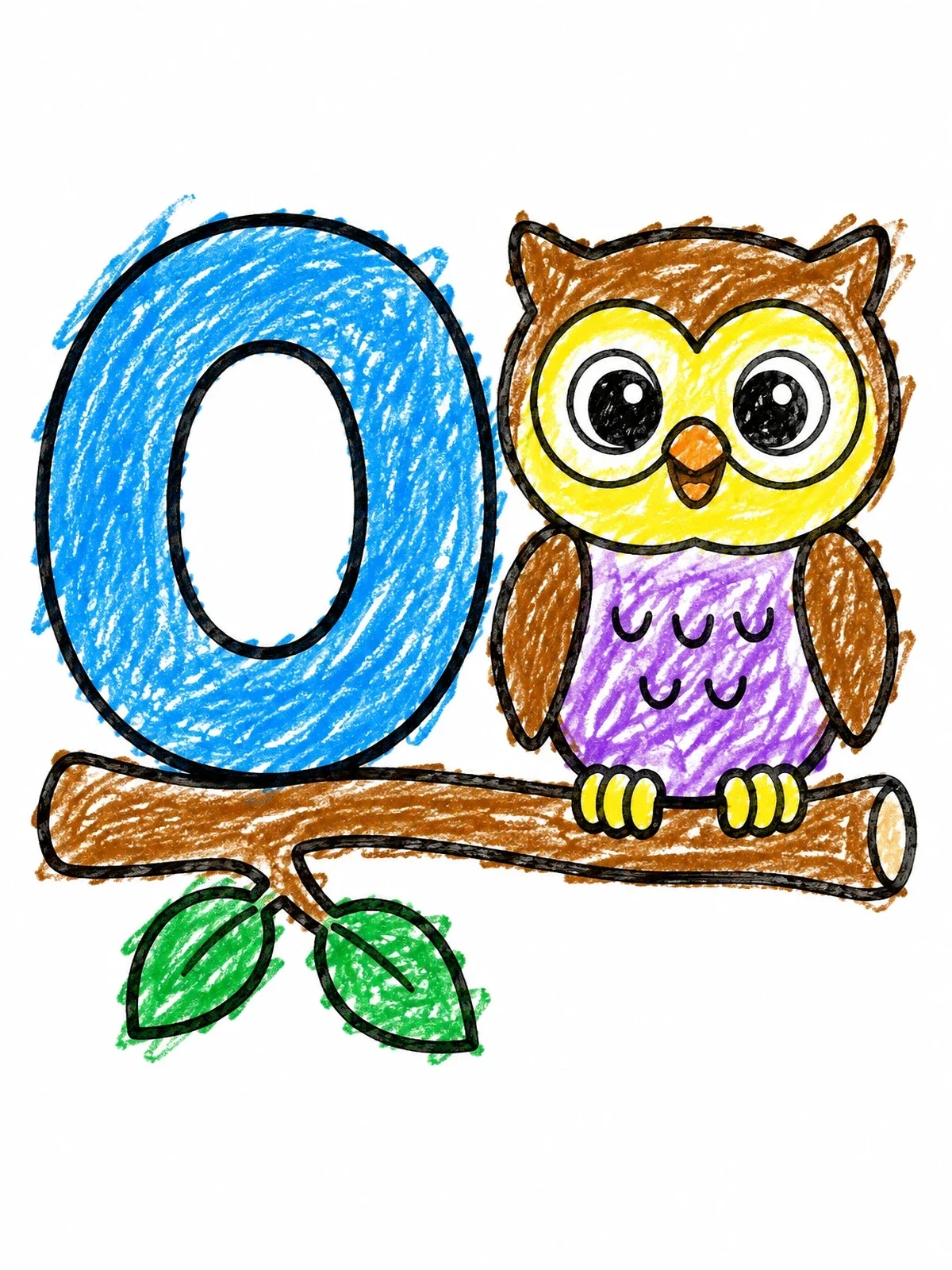 Colored example of the Capital Letter O With Cute Owl coloring page