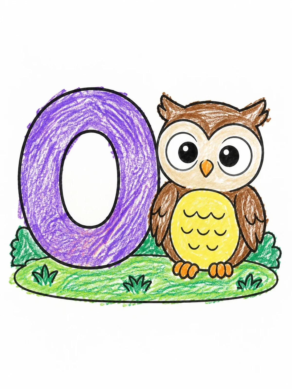 Colored example of the Letter O With Cute Owl coloring page