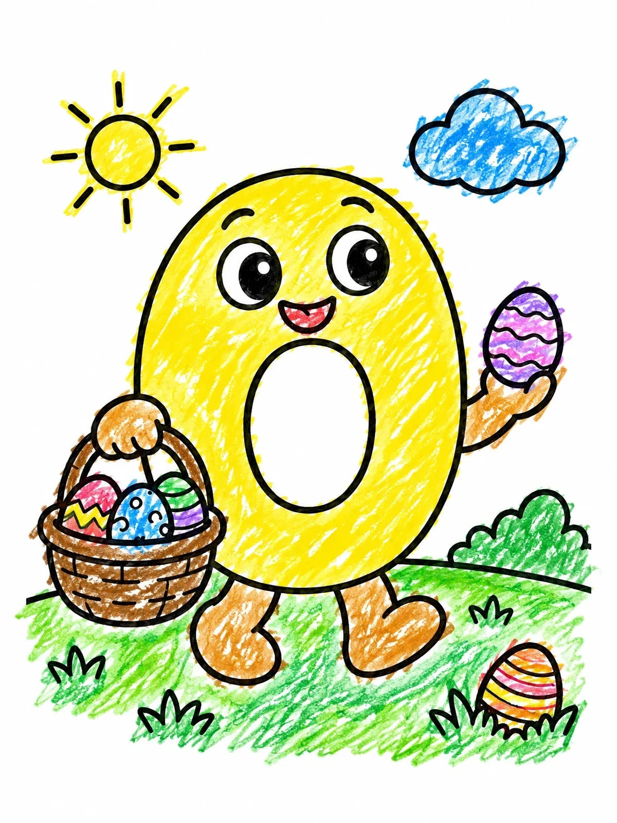 Colored example of the Cartoon Letter O On Easter Hunt coloring page