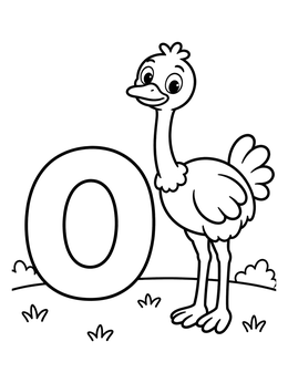 Free printable Letter O With Friendly Ostrich coloring page