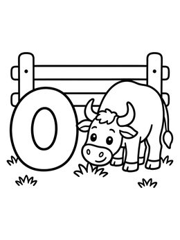 Free printable Letter O With Friendly Grazing Ox coloring page