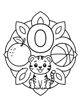 Free printable Letter O With Orange Fruit And Tiger coloring page