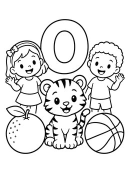 Free printable Letter O With Orange Fruit And Tiger coloring page