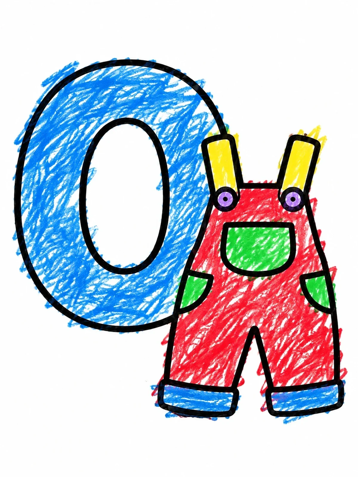Colored example of the Letter O With Cute Overalls coloring page