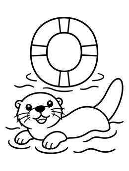 Free printable Otter Swimming Near Letter O Lifebuoy coloring page
