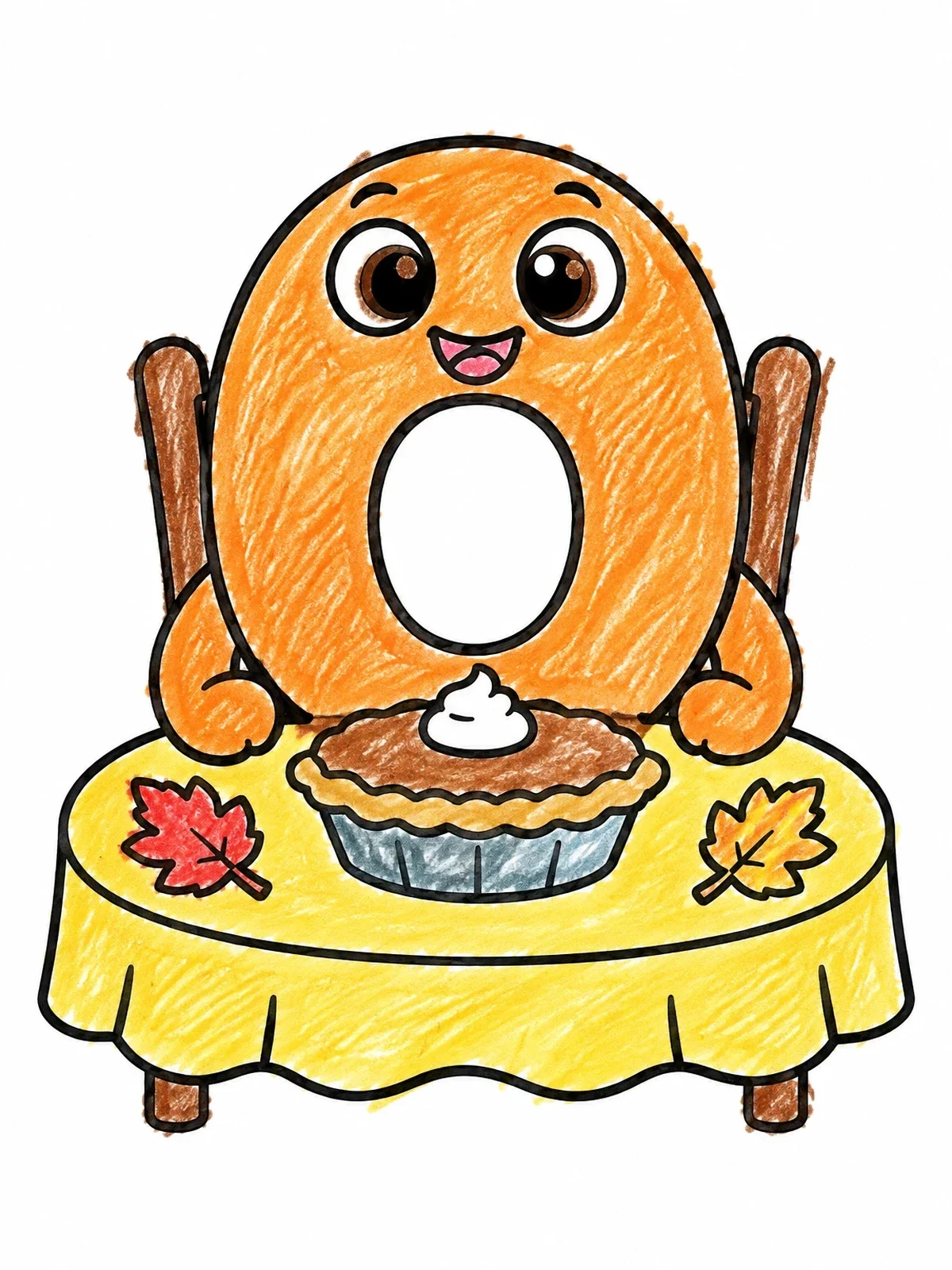 Colored example of the Cute Letter O At Thanksgiving Table coloring page