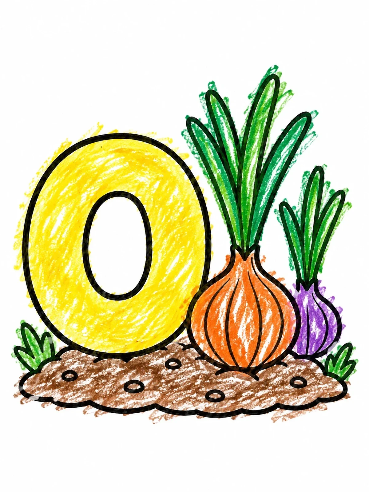 Colored example of the Letter O With Garden Onions coloring page
