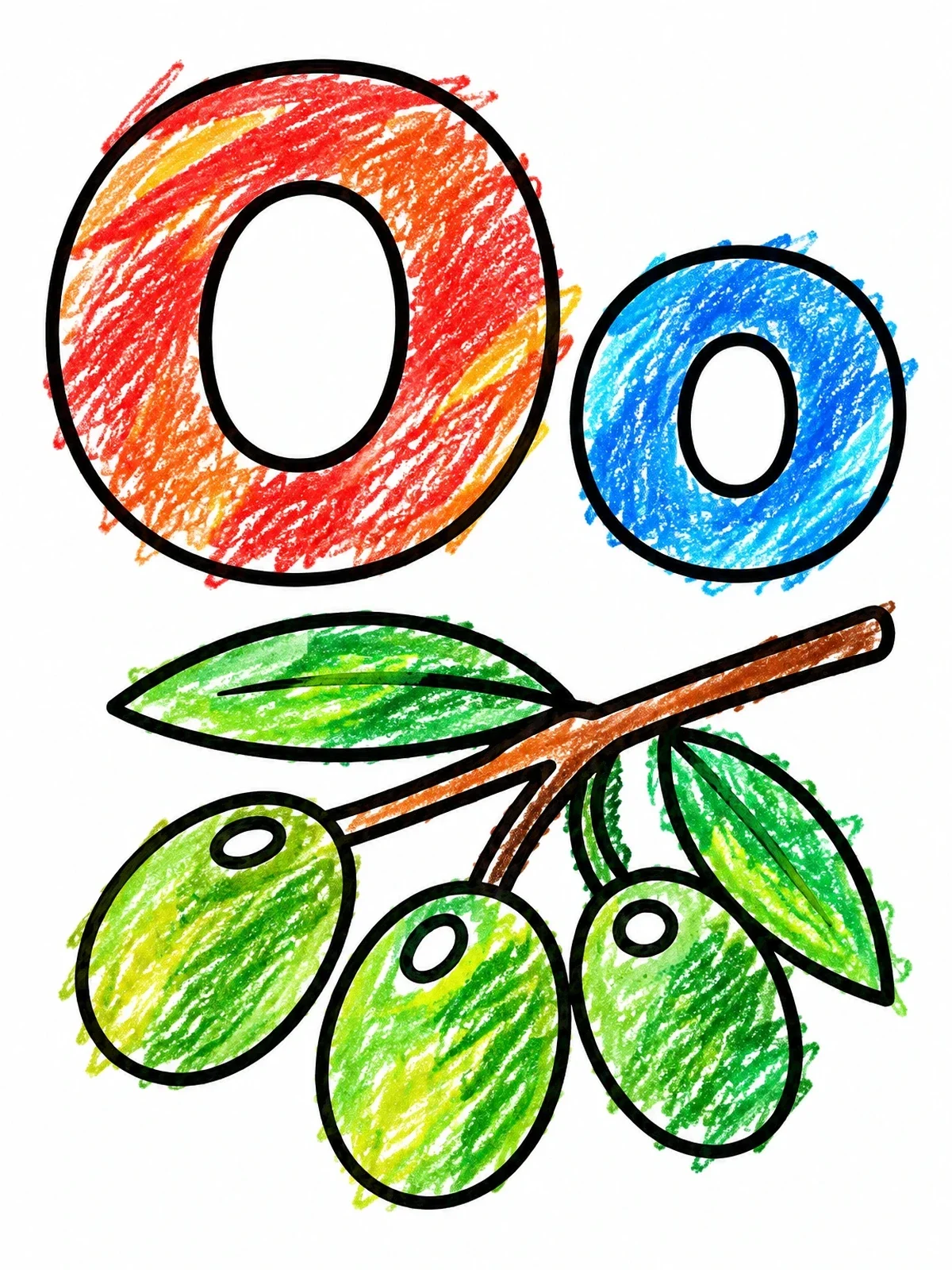 Colored example of the Letter O With Fresh Olives coloring page