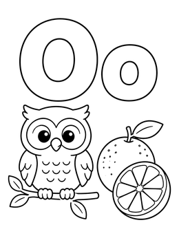 Free printable Letter O With Owl And Orange coloring page
