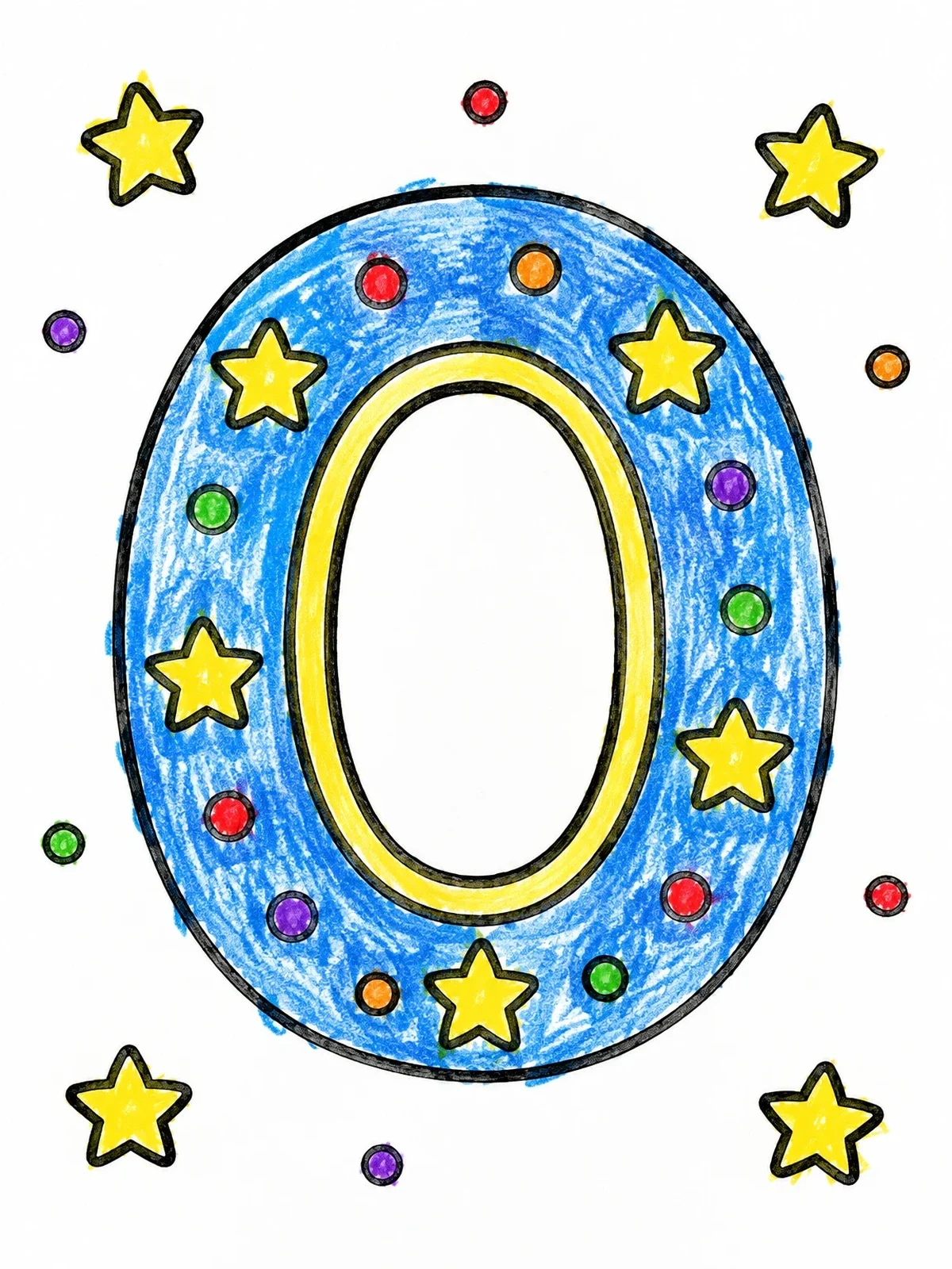 Colored example of the Letter O With Stars And Dots coloring page