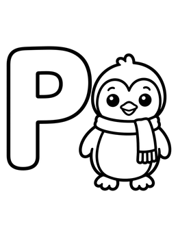 Free printable Letter P With Cute Penguin coloring page