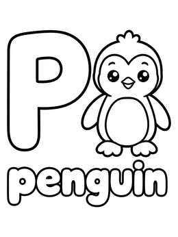 Free printable Letter P And Cute Penguin coloring page