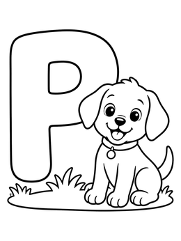 Free printable Cute Puppy And Capital Letter P coloring page