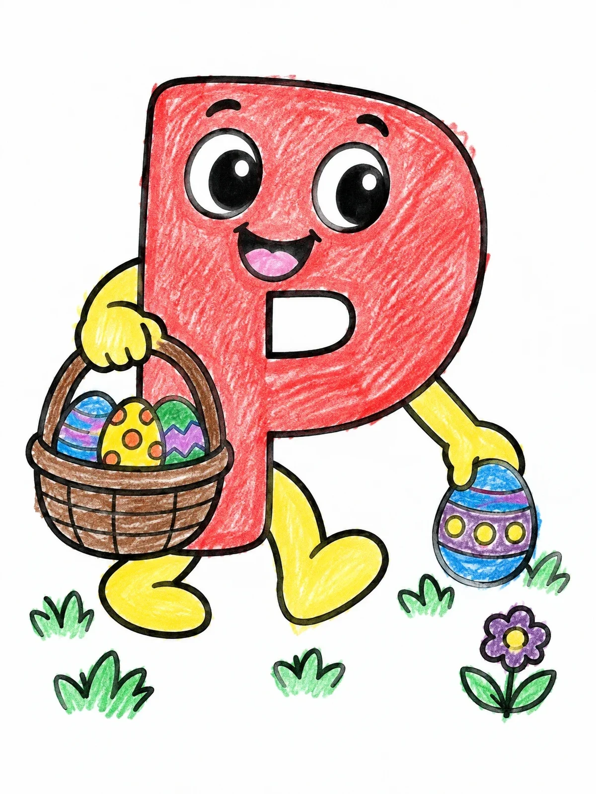 Colored example of the Letter P On An Easter Egg Hunt coloring page