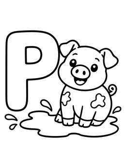 Free printable Letter P With Happy Piglet coloring page