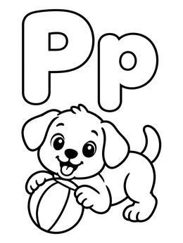 Free printable Letter P With Playful Puppy coloring page