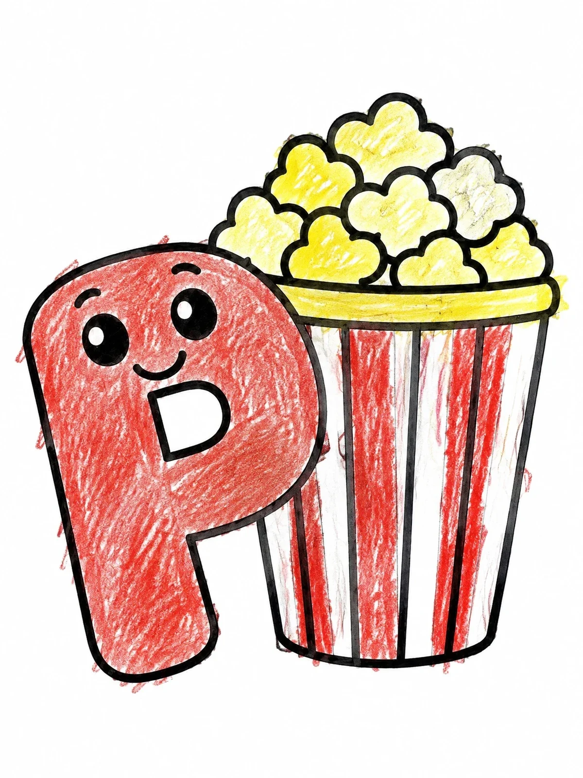 Colored example of the Letter P With Popcorn Bucket coloring page