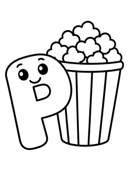 Free printable Letter P With Popcorn Bucket coloring page