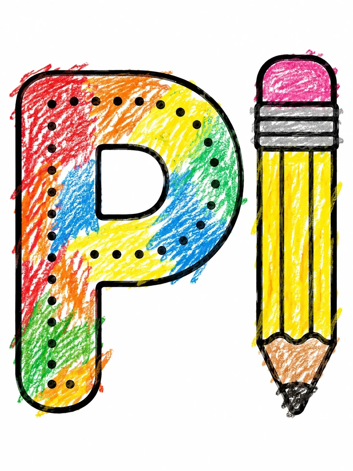 Colored example of the Capital Letter P With Pencil coloring page