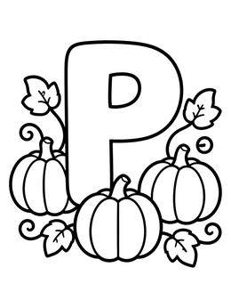 Free printable Letter P With Autumn Pumpkins coloring page