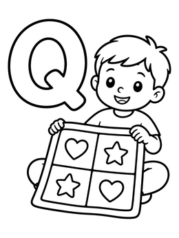 Free printable Letter Q With Boy And Patchwork Quilt coloring page