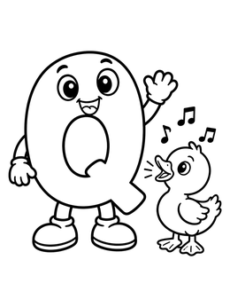 Free printable Letter Q And Quacking Duckling coloring page